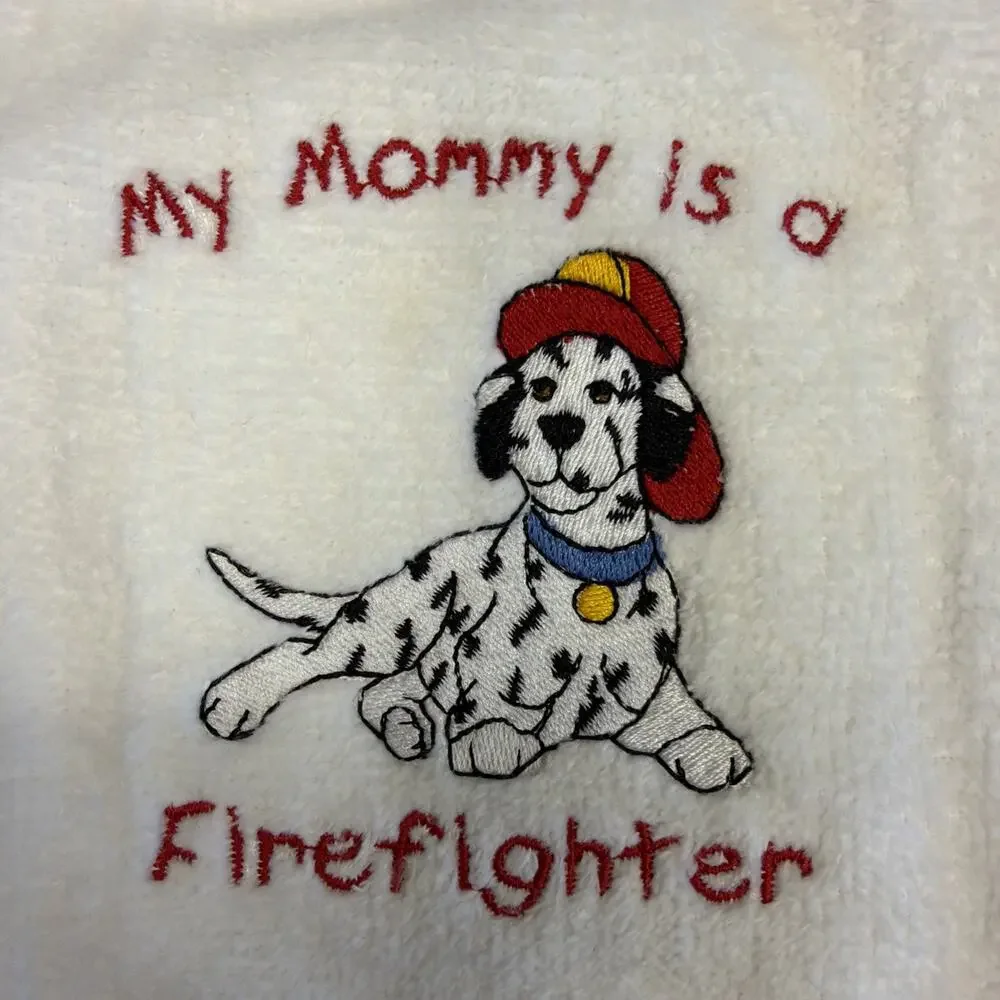 Bib My Mommy is a Firefighter Dalmatian Dog Embroidered Terry Cloth Baby Gift
